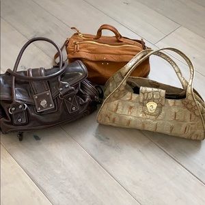 Bundle of 3 leather handbags Brahmin & others